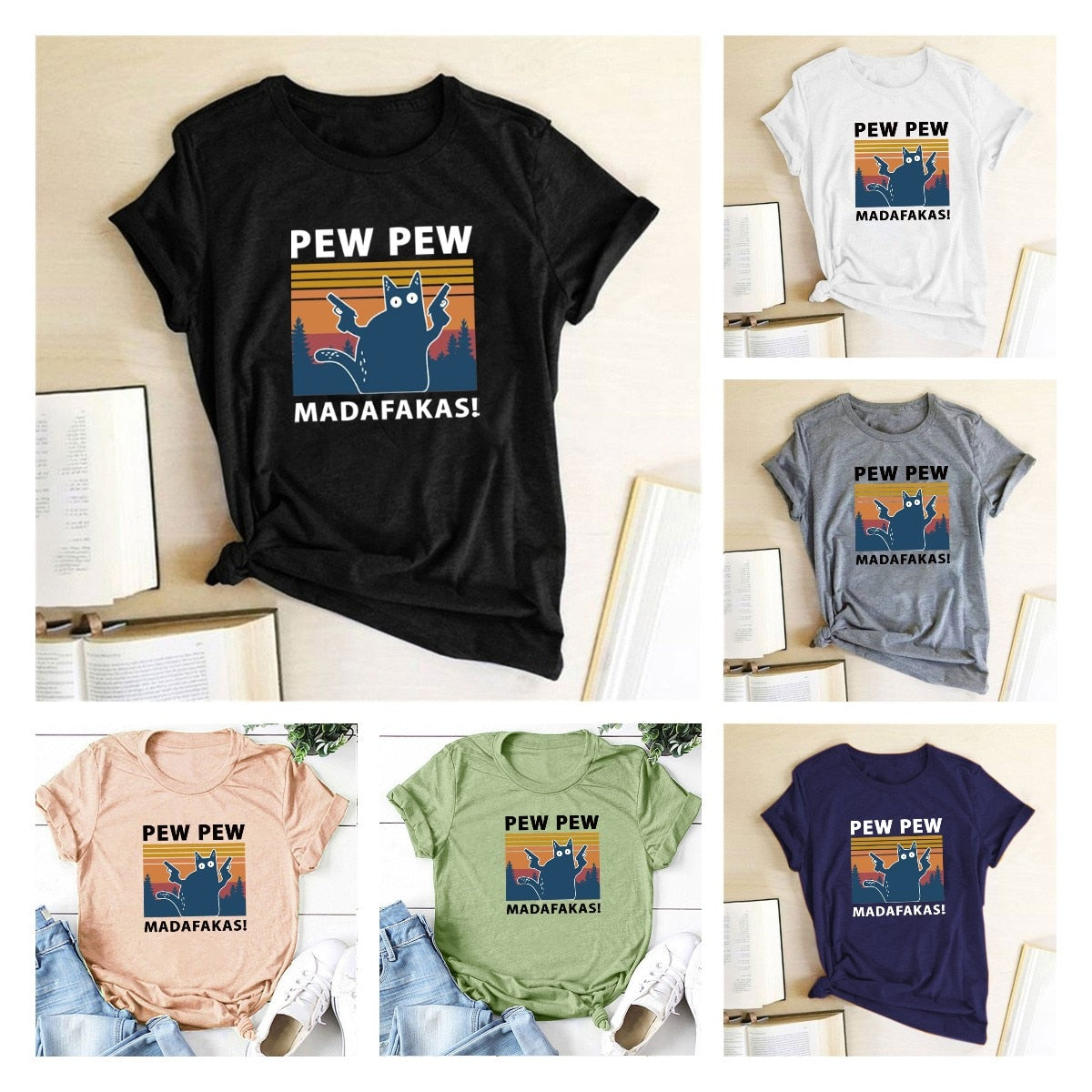 Pew Pew Madafakas Print T-shirts Women Summer Graphic Tees Funny Shirts For woman tshirts Loose Crew Neck Harajuku Tops