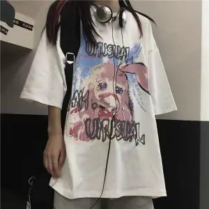 Women Casual Tshirt White Cartoon Funny Girl Printed Streetwear Female Tops Tee Short Sleeve Fashion T Shirt Hip Hop Clothes