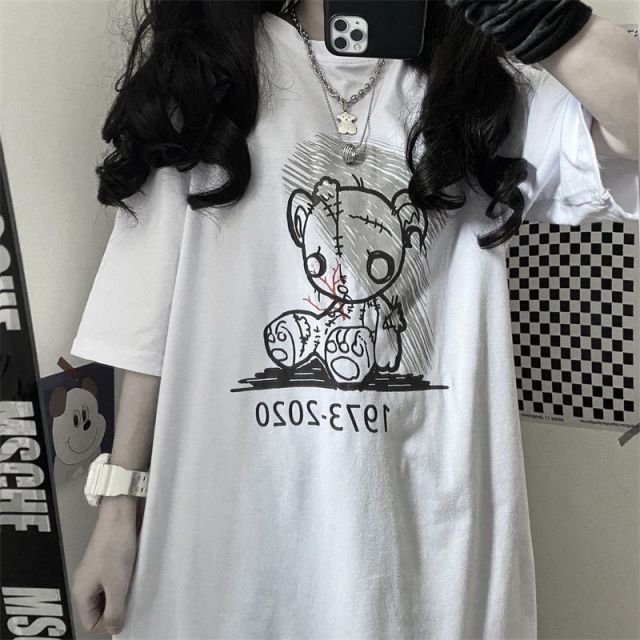 Women Casual Tshirt White Cartoon Funny Girl Printed Streetwear Female Tops Tee Short Sleeve Fashion T Shirt Hip Hop Clothes