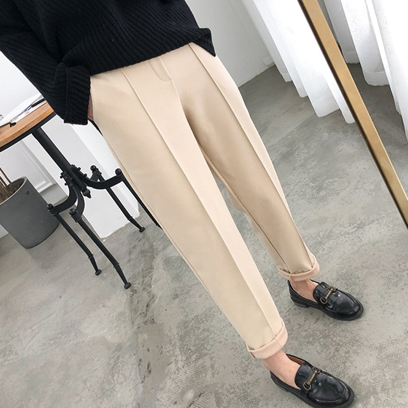 Thicken Women Pencil Pants 2021 Spring Winter Plus Size OL Style Wool Female Work Suit Pant Loose Female Trousers Capris 6648 50