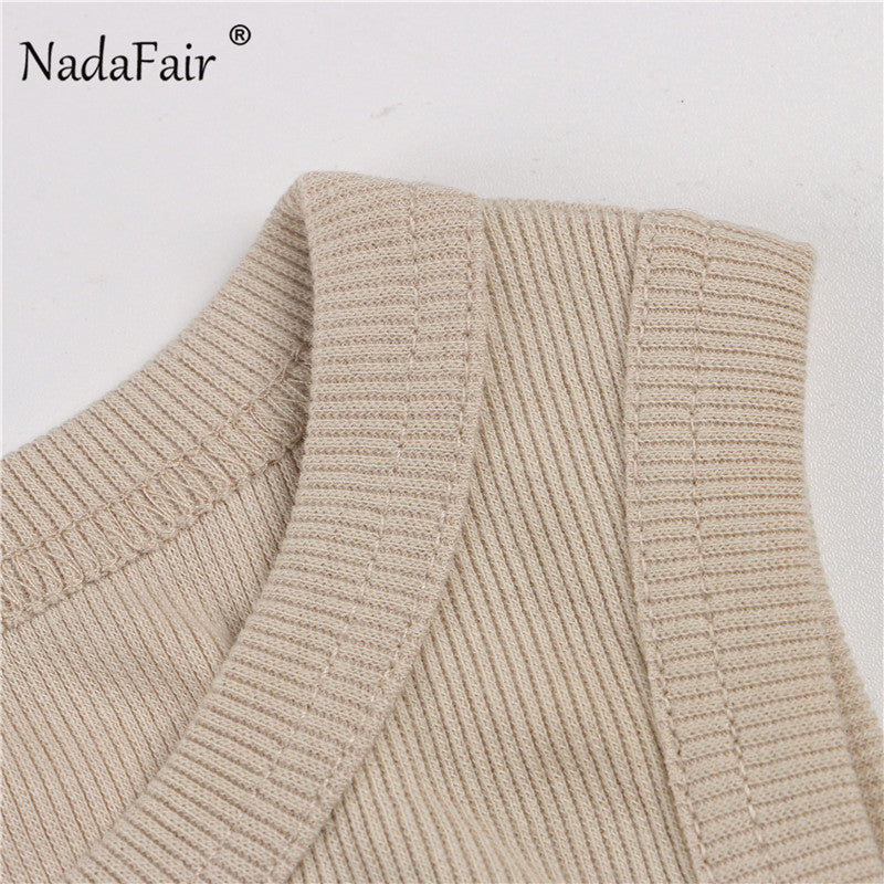 Nadafair Ribber Knitted Tops Femme O Neck Summer Basic Shirts White Black Casual Sport Vest Off Shoulder Green Women's Tank Top