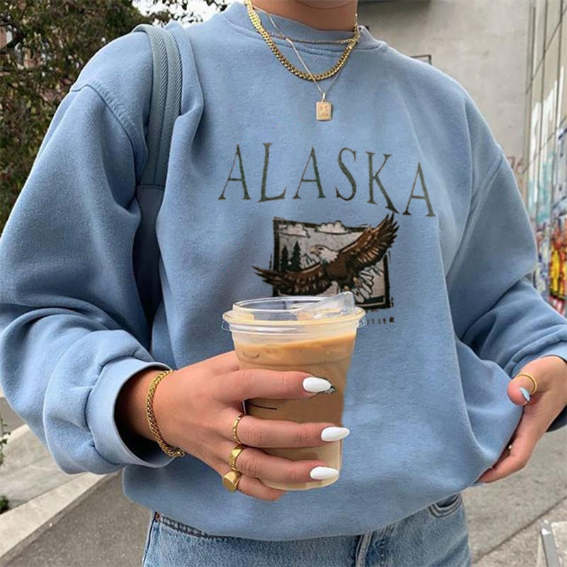 Spring Women Sweatshirts Vintage Streetwear Letter Printed Hoodies Women Back To The Basics Loose Sweatshirt with Fleece