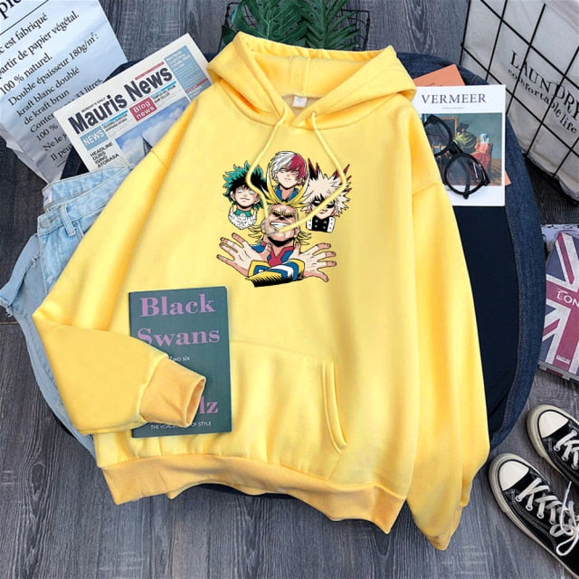 Cartoon Kawaii Korean Style Clothes For Women's Hoodies Tops Harajuku Black Fleece Hoody Clothing Spring Brown Girls Anime