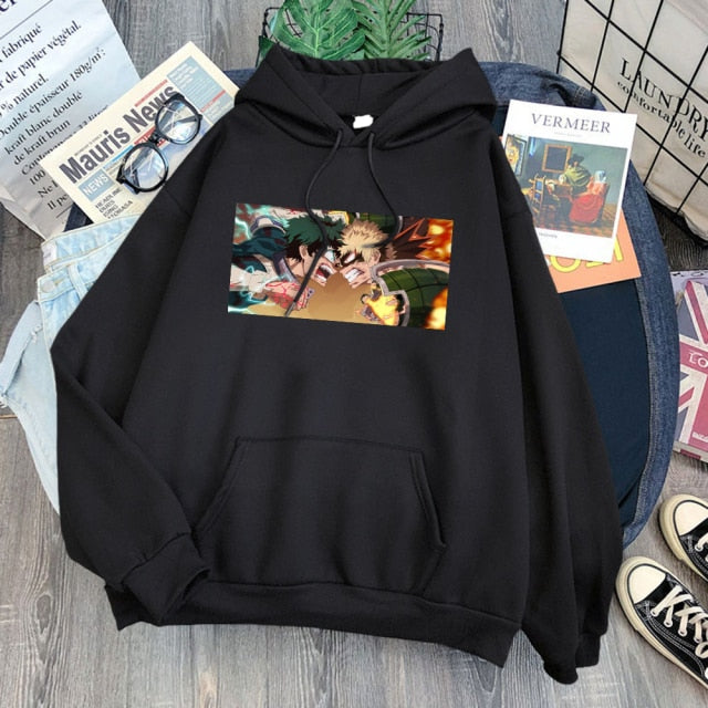 Cartoon Kawaii Korean Style Clothes For Women's Hoodies Tops Harajuku Black Fleece Hoody Clothing Spring Brown Girls Anime