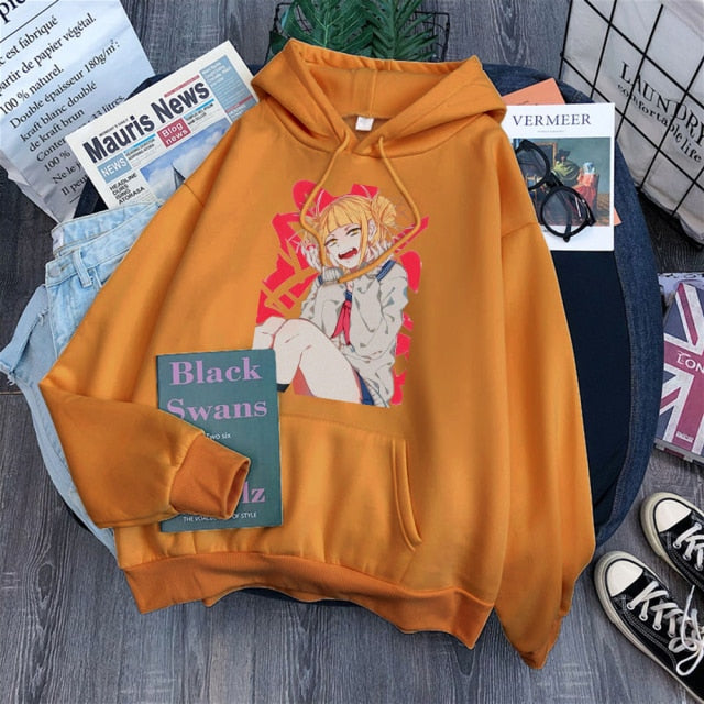 Cartoon Kawaii Korean Style Clothes For Women's Hoodies Tops Harajuku Black Fleece Hoody Clothing Spring Brown Girls Anime