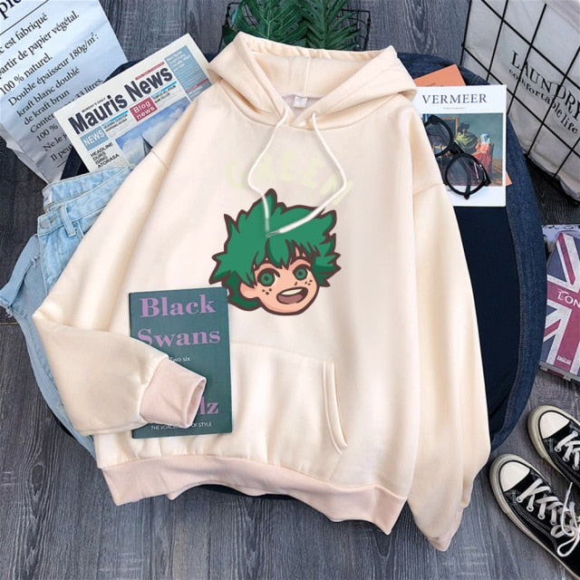 Cartoon Kawaii Korean Style Clothes For Women's Hoodies Tops Harajuku Black Fleece Hoody Clothing Spring Brown Girls Anime