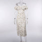 Summer Floral Off Shoulder Puff Sleeve Maxi Dress For Woman Robe Sexy Lace Up Side Split Chic Mid-Calf Aesthetic Dress
