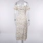 Summer Floral Off Shoulder Puff Sleeve Maxi Dress For Woman Robe Sexy Lace Up Side Split Chic Mid-Calf Aesthetic Dress