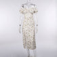 Summer Floral Off Shoulder Puff Sleeve Maxi Dress For Woman Robe Sexy Lace Up Side Split Chic Mid-Calf Aesthetic Dress