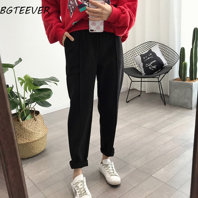 Winter Thicken Women Pencil Pants Plus Size Wool Pants Female Autumn High Waist Loose Trousers Capris Good Fabric