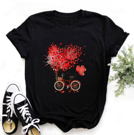 Women Bicycle Vogue Black T Shirt Girl Harajuku Korean Style Graphic Tops Kawaii Female T-shirt,Drop Ship