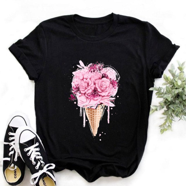 Women Bicycle Vogue Black T Shirt Girl Harajuku Korean Style Graphic Tops Kawaii Female T-shirt,Drop Ship