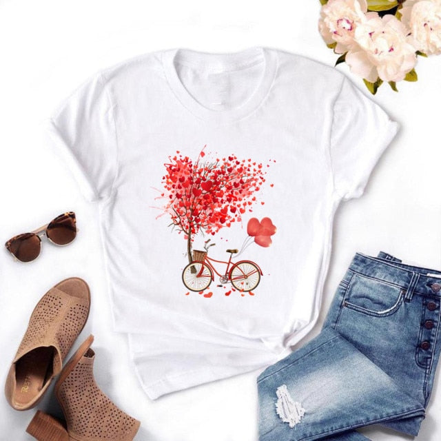 Women Bicycle Vogue Black T Shirt Girl Harajuku Korean Style Graphic Tops Kawaii Female T-shirt,Drop Ship