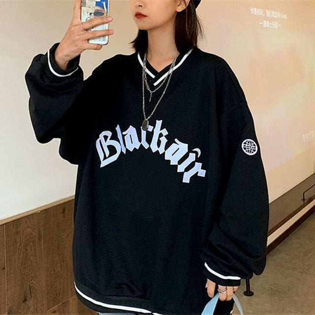 Letters Printed White Crewneck Sweatshirt Women Winter Tops Oversized Cool Girls Streetwear New Korean Fashion Pullovers Casual