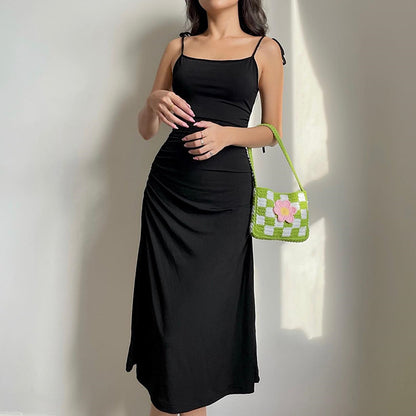 Fashion Strappy Ruched Sexy Black Dress Irregular Elegant Backless Long Dress Party Summer Dresses Women Clothes