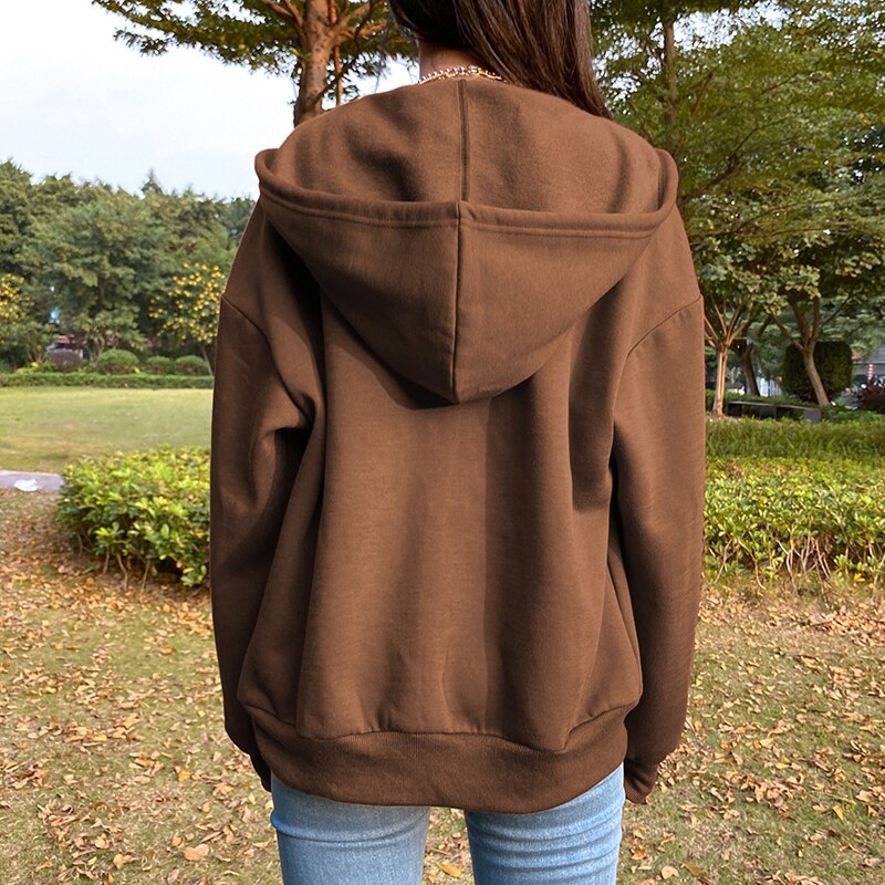 Rockmore Brown Hoodies Women'S Sweatshirts Hoodie Pocket  Jacket Harajuku Clothing Femme Autumn Hooded Zipper Top Korean