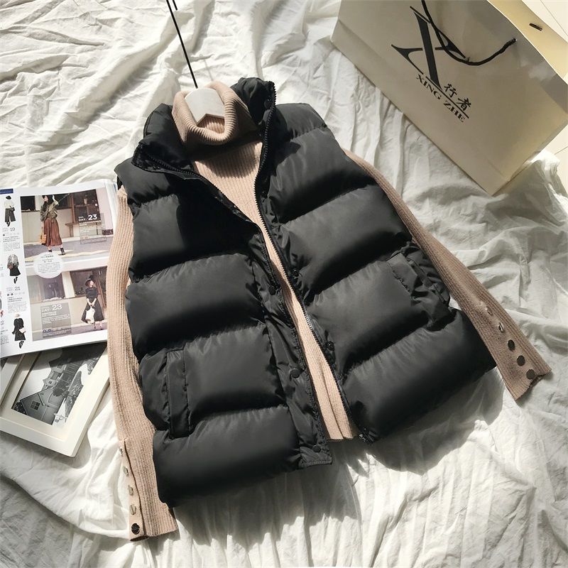 Women Cotton Down Vest Winter Loose Waistcoat All-Match Vest Jacket Cotton Padded Jacket Sleeveless Female Winter Waistcoat