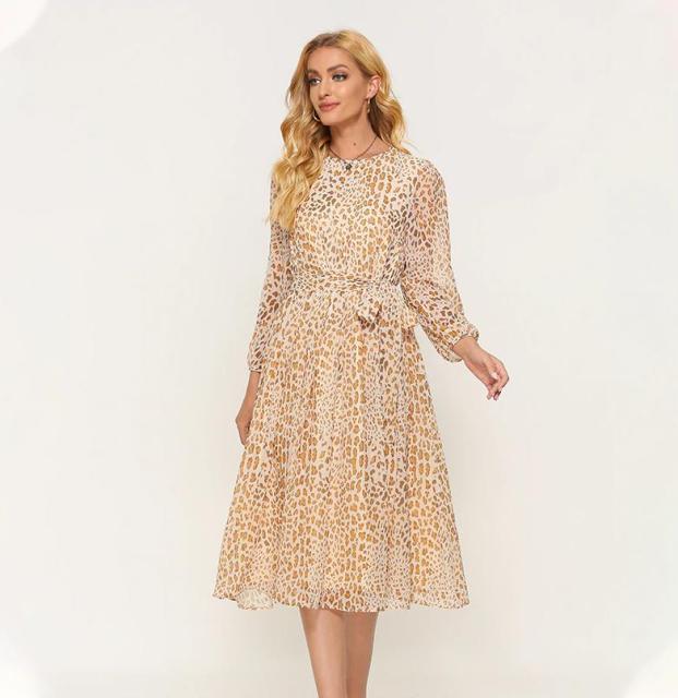 Elegant Dot Print Long Sleeve Polka Dress O Neck Chiffon A Line Women Casual Dress Vintage Midi Vestidos De