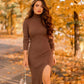 Dress Women Long Sleeves High-Neck Elastic Midi Dress Fashion Elegant Chic Lady Knit Sweater Dresses Women robe femme