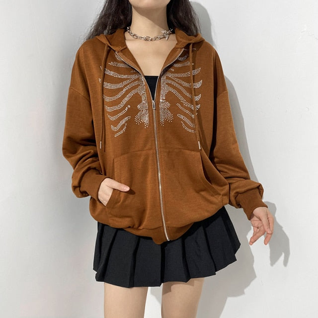 Rockmore Brown Hoodies Women'S Sweatshirts Hoodie Pocket  Jacket Harajuku Clothing Femme Autumn Hooded Zipper Top Korean