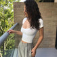 Summer Slim Sports Vest Sexy Women Short Sleeve U-Neck Gray Tee Tank Tops Female Solid Black/White Korean Crop Tops Y2k