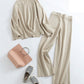 Autumn Winter 2 Pieces Women Sets Knitted Tracksuit O-Neck Split Sweater and Wide Leg Jogging Pants Pullover Suits