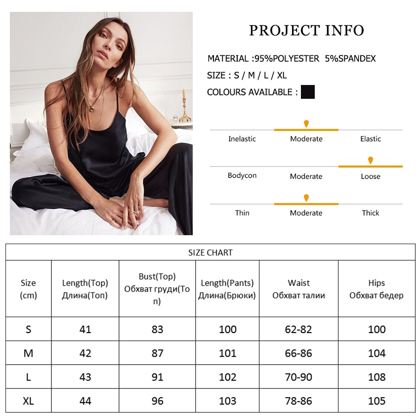 Backless Satin Sexy Pajamas Black Lace Pajamas With Pants Loose Spaghetti Strap Intimate Lingerie Sleepwear Women Pj Set