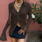 Autumn Women Sexy T Shirts Vintage Fashion V Neck Button Y2k See Through White Casual Long Sleeve Top Ladies