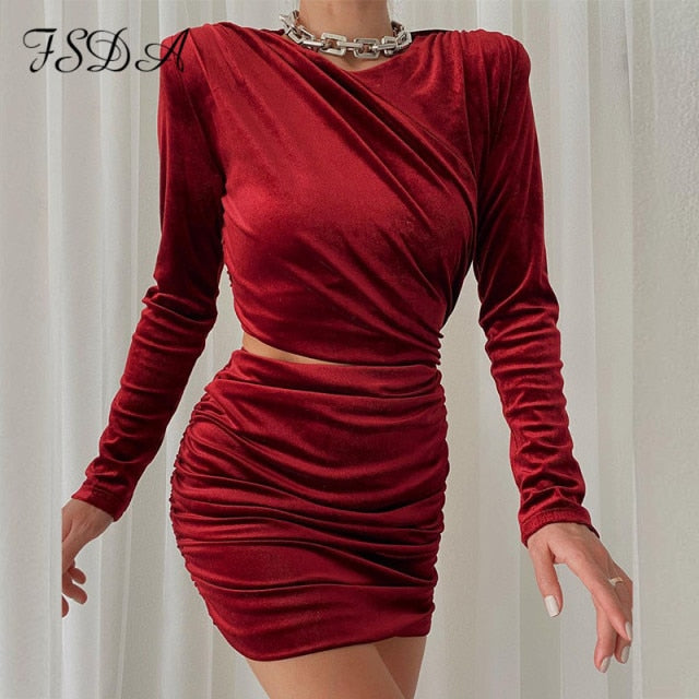 Hollow Out Bodycon Dress Mini Women Brown Autumn Winter Sexy O Neck Long Sleeve Elegant Party Dresses Black Club