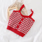 Women Plaid Crop Tops Buttons Camis Knitting Cute Tank Tops Ladies Sleeveless Solid Crop Tops Women Summer
