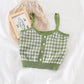 Women Plaid Crop Tops Buttons Camis Knitting Cute Tank Tops Ladies Sleeveless Solid Crop Tops Women Summer