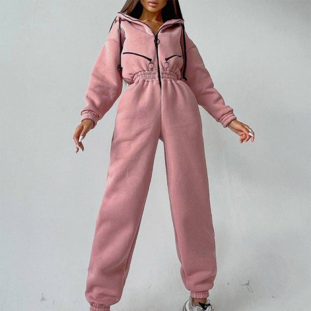 Casual Women Basic Hoodie Two Piece Sets Zipper Drawstring Jacket Outerwear And Elastic Pencil Pant Suit Autumn Winter Tracksuit