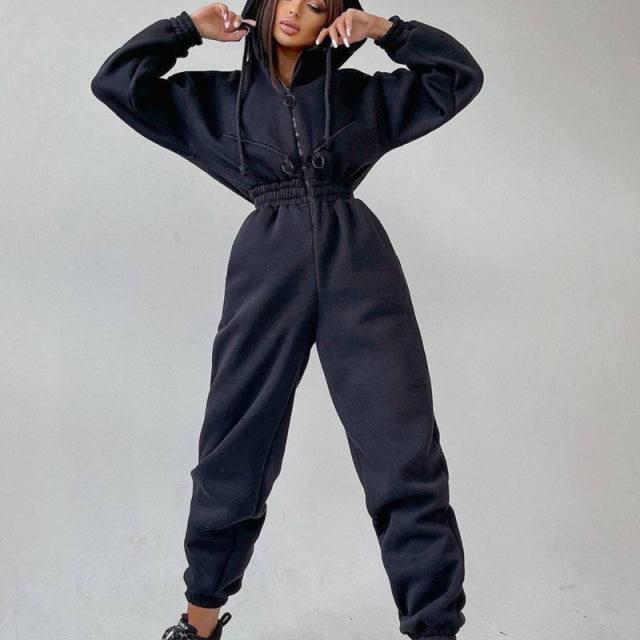 Casual Women Basic Hoodie Two Piece Sets Zipper Drawstring Jacket Outerwear And Elastic Pencil Pant Suit Autumn Winter Tracksuit