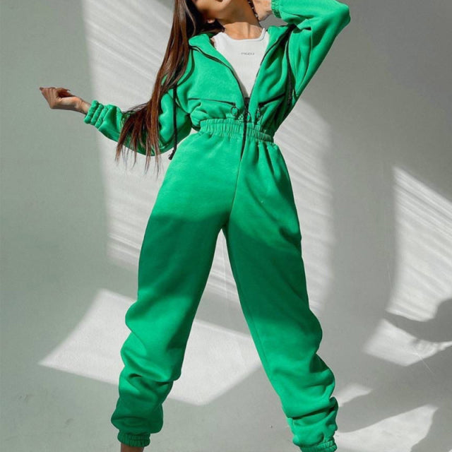 Casual Women Basic Hoodie Two Piece Sets Zipper Drawstring Jacket Outerwear And Elastic Pencil Pant Suit Autumn Winter Tracksuit