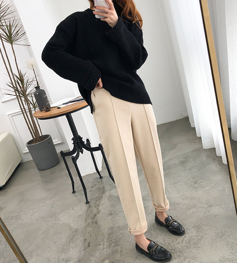 Thicken Women Pencil Pants 2021 Spring Winter Plus Size OL Style Wool Female Work Suit Pant Loose Female Trousers Capris 6648 50