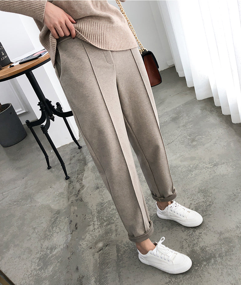 Thicken Women Pencil Pants 2021 Spring Winter Plus Size OL Style Wool Female Work Suit Pant Loose Female Trousers Capris 6648 50