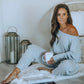 QWEEK Women's Pajamas Set Cotton Clothes Home Suit Trousers Sleepwear Long Sleeve Casual Homewear Female Nightgown
