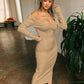 Winter Sexy Bodycon Midi Woman Dress Knitted Long Sleeve V Neck Party Elegant Robe Women's Dresses