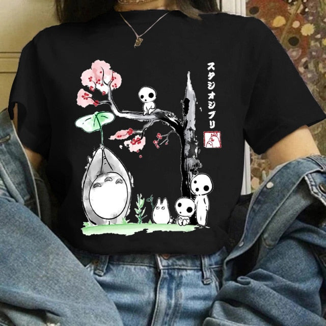 Totoro Studio Ghibli Harajuku Kawaii T Shirt Women Ullzang Miyazaki Hayao Tshirt Funny Cartoon T-shirt Cute Anime Top Tee Female