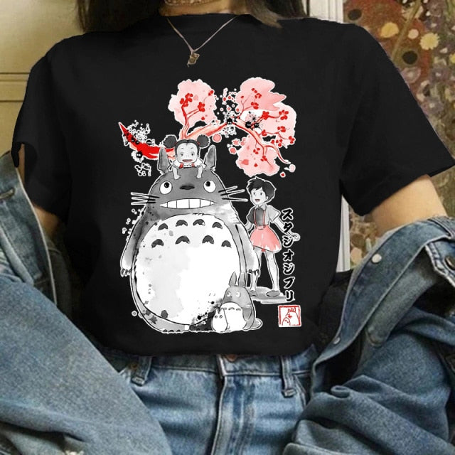 Totoro Studio Ghibli Harajuku Kawaii T Shirt Women Ullzang Miyazaki Hayao Tshirt Funny Cartoon T-shirt Cute Anime Top Tee Female