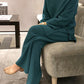 Autumn Winter 2 Pieces Women Sets Knitted Tracksuit O-Neck Split Sweater and Wide Leg Jogging Pants Pullover Suits