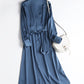 Autumn Fashion Women Elegant Satin Dress Long Sleeve Office Ladies Midi Dress with Slash