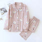 Ladies Pajamas Set 100% Gauze Cotton Cartoon Dog Printed Pyjamas Women 2Pcs Turn-down Neck Shirt+Pants Comfort Nature Sleepwear