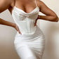 High Quality Satin Bodycon Dress Women Party Dress New Arrivals White Midi Bodycon Dress Celebrity Evening Club Dress