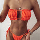 Sexy Bikini Pleated Bandeau Swimsuit Female Swimwear Women Mini Thong Bikini Set Bather Swimming Beachwear for Bathing Suit