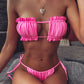Sexy Bikini Pleated Bandeau Swimsuit Female Swimwear Women Mini Thong Bikini Set Bather Swimming Beachwear for Bathing Suit
