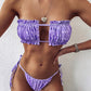Sexy Bikini Pleated Bandeau Swimsuit Female Swimwear Women Mini Thong Bikini Set Bather Swimming Beachwear for Bathing Suit