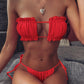Sexy Bikini Pleated Bandeau Swimsuit Female Swimwear Women Mini Thong Bikini Set Bather Swimming Beachwear for Bathing Suit