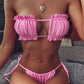 Sexy Bikini Pleated Bandeau Swimsuit Female Swimwear Women Mini Thong Bikini Set Bather Swimming Beachwear for Bathing Suit