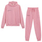 100% Cotton Solid Hoodies Sets Track Pants Women Hooded Sweatshirts Female Pullover Two Pieces Suits